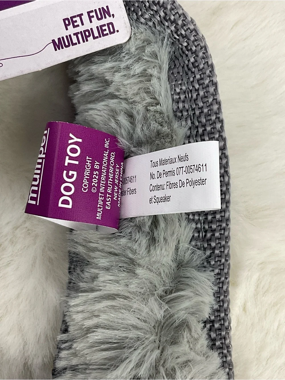 Multipet Skele-Ropes 15” Rabbit Dog Toy Pink Gray Rope Tug Squeaker New
